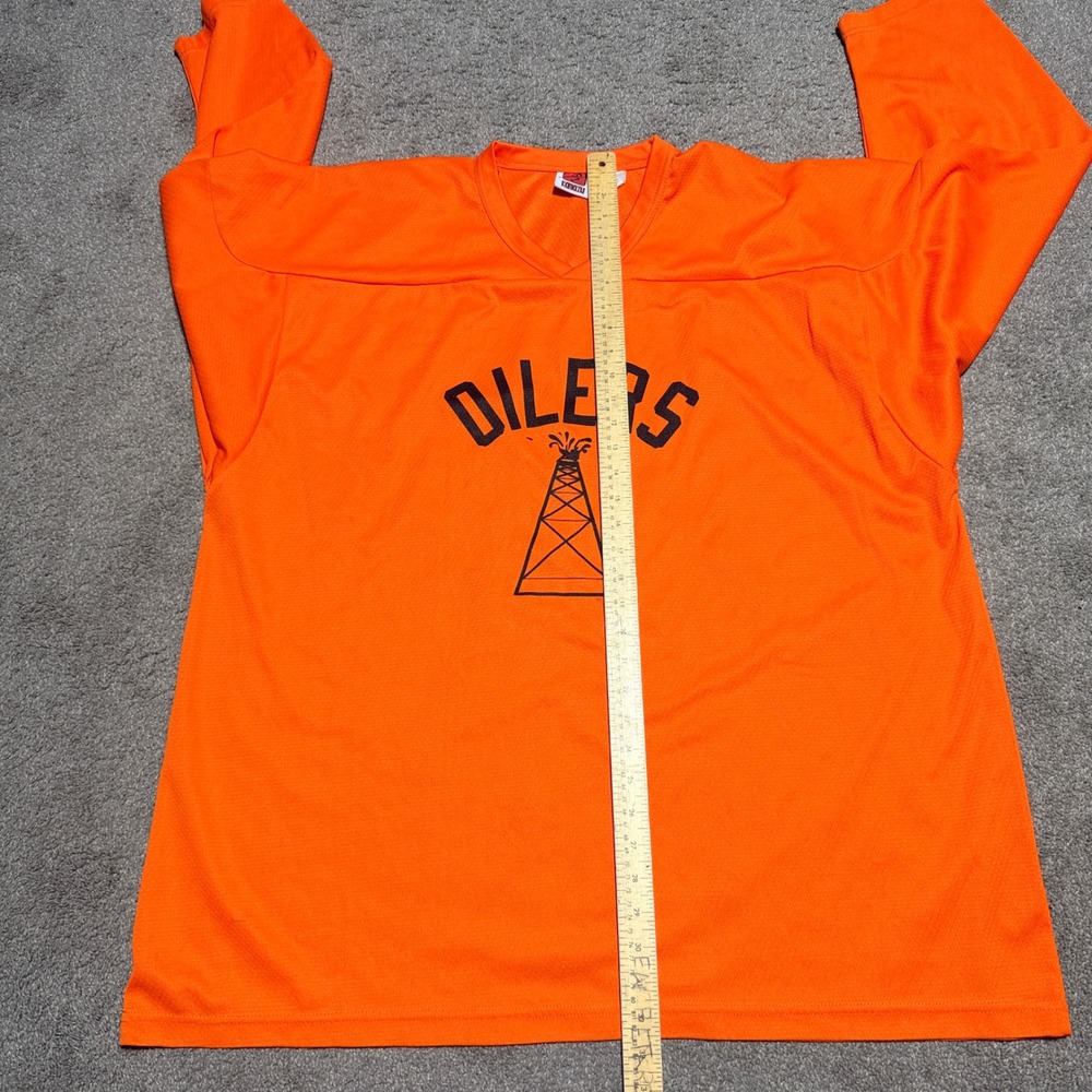 Kamazu Oilers Hockey Jersey Orange Mesh V-Neck Long Sleeve Shirt Mens XL 20